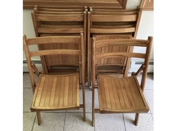 Set Of Eight Vintage Folding Slat Wood Chairs