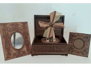 Nice Wood Box, Tole Frames & Wood Windmill