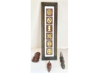 Vintage African Wood Plaque With Symbols +++