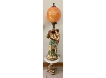 Huge Antique Porcelain Figural Lamp W/ Venetian Glass Globe Shade