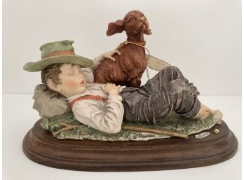 Signed G.  Armani Porcelain Sculpture Of Boy With Dog  10' Long