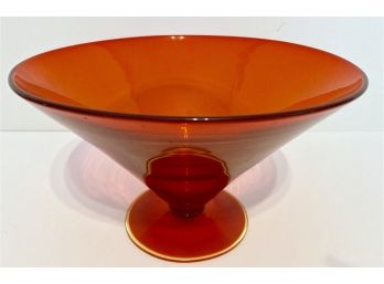 Vintage MCM Handblown Orange Pedestal Bowl 10' X 6'