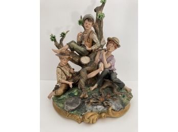Signed D. Boualberty Porcelain Sculpture Of Boys In A Tree 13' Tall