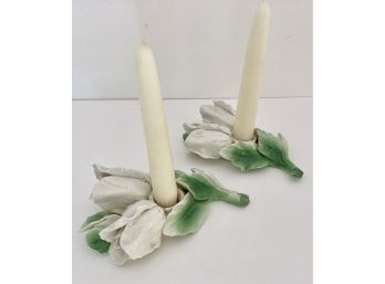 Pair Of Vintage Rose Candle Holders