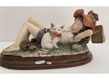 Signed G.. Armani Porcelain Sculpture Of Girl With Cat   10' Long