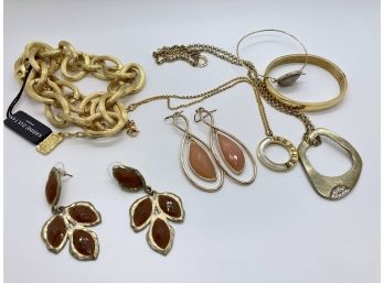 Two Necklaces With Earrings And Goldtone Bracelets