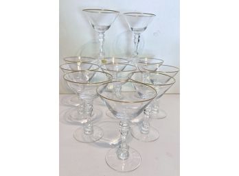 Set Of 11 Vintage TIFFIN Gold Rimmed Champagne / Manhattan Glasses