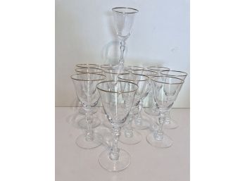Set Of 13 Vintage TIFFIN Gold Rimmed Wine Glasses