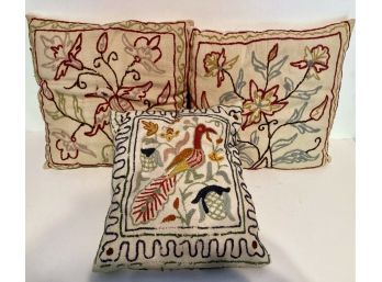 Three Vintage Embroidered Pillows