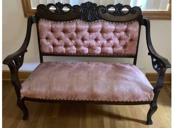 Antique Carved Victorian Upholstered Settee. 49' Long