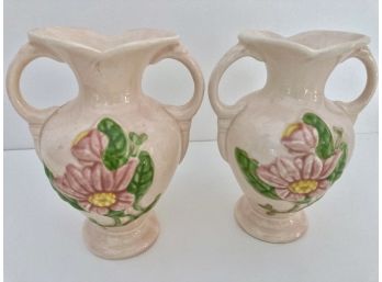 Pair Of Small Pink Hull Art Pottery Vases
