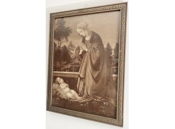 Antique Madonna & Child Sepia Print From Italy