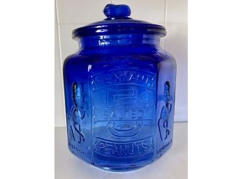 Vintage Cobalt Blue Glass Planter's MR PEANUTS Jar
