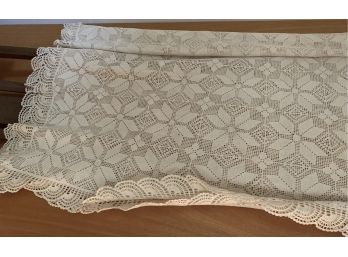 Antique Hand Crochet Rectangular Tablecloth 90' X  84'.