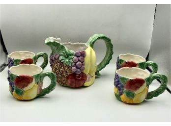 Fitz & Floyd Calypso Teapot 1988 & 4 Mugs Ironstone