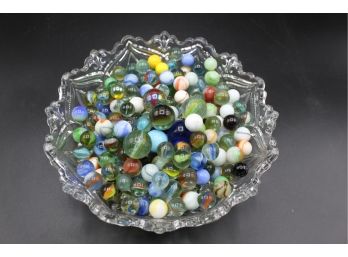 Glass Bowl Full Of Vintage Marbles
