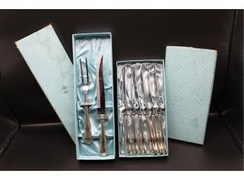 Vintage Carving Set And Steak Knives Boxed