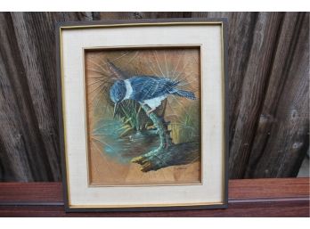 Blue Kingfisher Oil Over Leaf Painting By Narong