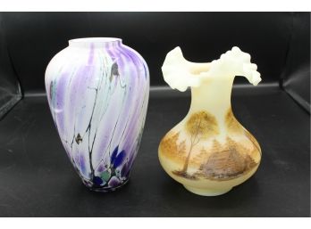 2 Vases - One Appears To Be Murano The Other Handpainted