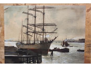 Rotterdam Harbor By Dutch Artist Cornelis Van De Zwalm - 1933
