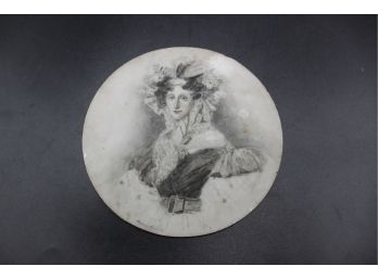 Etching Of Maria Amalia On White Glass Disc