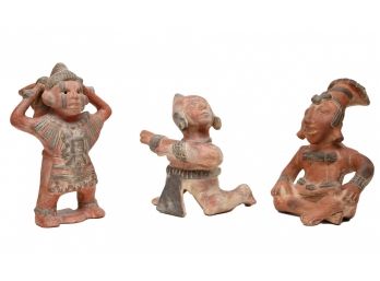 Large 1976 Vintage Mayan Aztec Terra-Cotta Pre-Colombian Sculptures Set Of 3