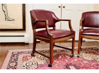 North Hickory Leather Low Executive Desk Chair On Brass Casters