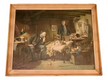 Turn Of The Century Lithograph, 'Doctor Watches Over Sick Girl'