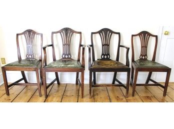 Set Of 4 Antique ENGLISH Country Dining Chairs With Leather Seats!