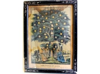 Early CURRIER & IVES 'THE TREE OF LIFE' Hand Colored Lithograph!