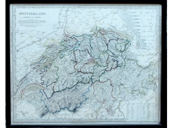 Framed Vintage Switzerland Map Published 1844 By The Society For The Diffusion Of Useful Knowledge In London!