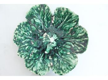 Lovely Handmade Glazed Ceramic Green Leaf Platter!