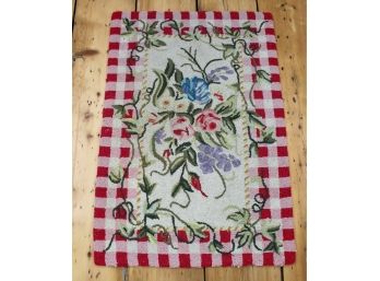 Small Roses & Checkers Vintage Hand Hooked Rug!