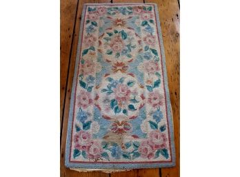 Great Vintage Handmade Pastel Floral Hooked Rug