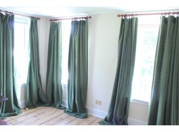 Group Of 6 LUSH Dark Green Velvet Style Curtains By COUNTRY CURTAINS!