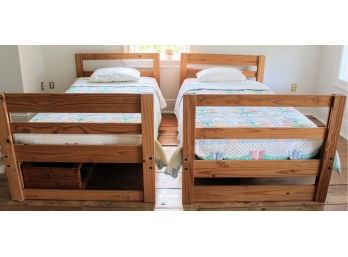 Great Set Of 2 BROYHILL FURNITURE SOLID Pine Twin Beds With Underneath Storage!