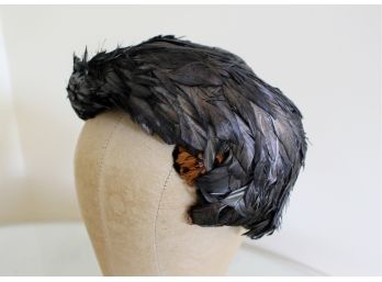 Vintage Black Irradescent Feather Hat By Cheapeaux Du Temps, Paris / NY