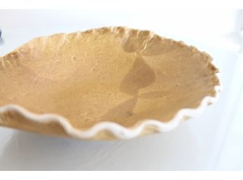 Beautiful Crepe Edge Mustard Colored Handmade Organic Shaped Ceramic Bowl~