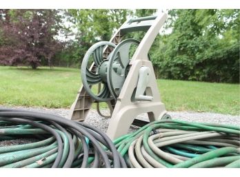 Lot Of AMES REEL EASY Hose Reel,  A Bunch Of Hoses, & A Copper Sprinkler!