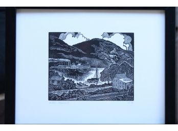 Cool 'HUDSON STEAMBOAT' Wood Engraving By Vic Schwartz From 1985!