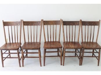 Gorgeous Lot Of 5 Very Early Anitque FARMHOUSE CHIC Carved Chairs! These Have The Patina Of Time!