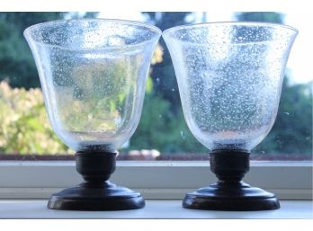 Beautiful Pair Of Large Bubble Glass Hurricanes!