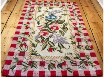 Large Vintage Roses & Checkers  Hand Hooked Rug