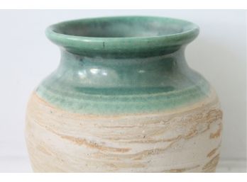 Lovely Textured Green Glazed Ceramic Vase Signed Polly From 1999!