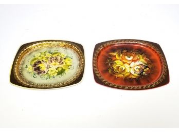 A Pair Of Decorative Tole Painted Trays