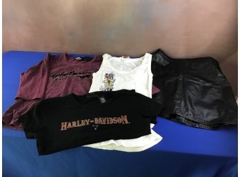 Lot Of Women's Harley Shirts And Leather Skirt