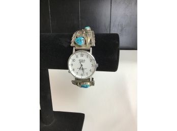 Men's Sterling Silver And Turquoise Watch