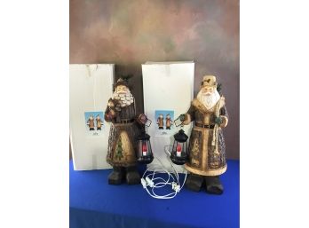 Pair Of Large Lighted Santa's