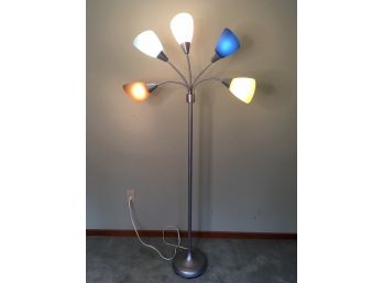 Silver-Toned Floor Lamp With 5 Multi-Colored Shades
