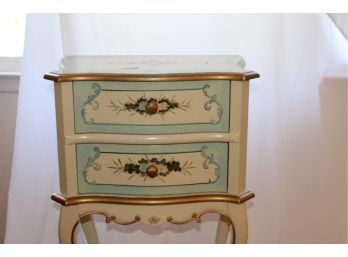 JEWELRY BOX WITH CONTENTS AND PAINTED TABLE